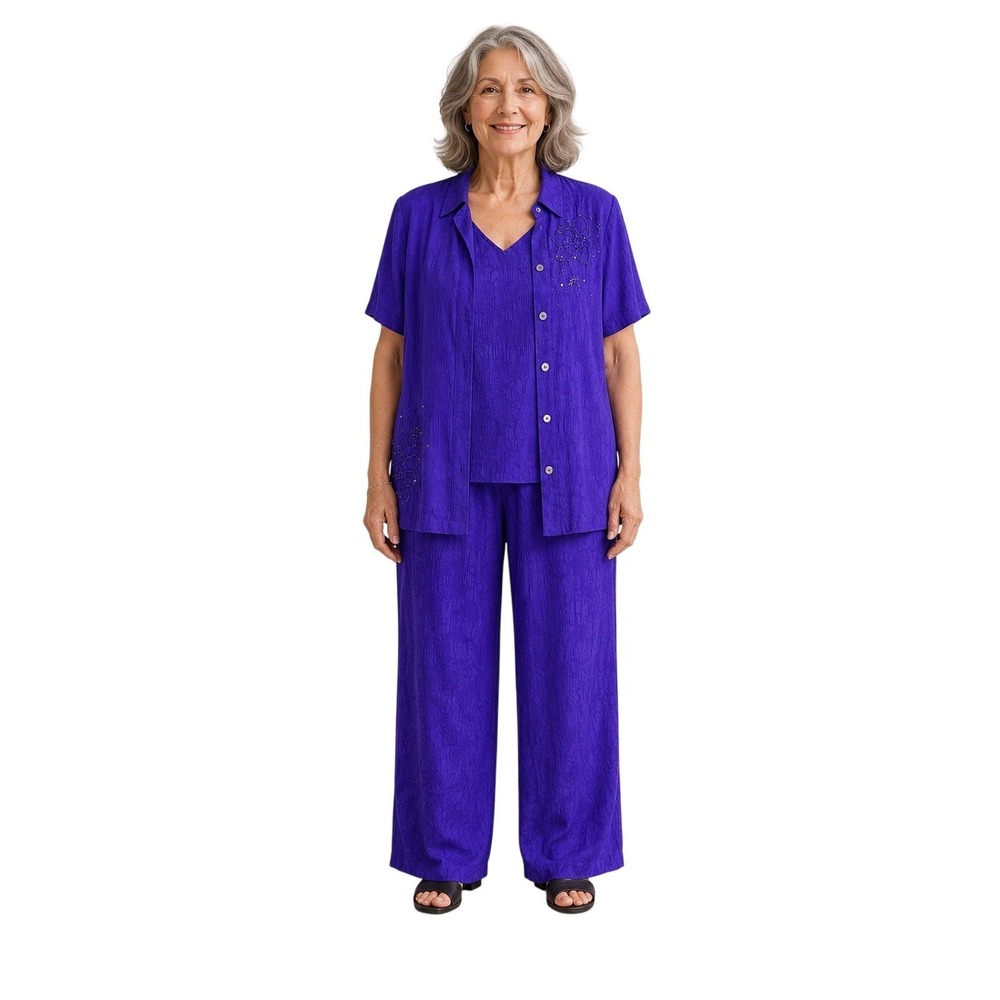 Kwoman Collection 3 Piece Pant Set Women's Size 14W Royal Blue Vintage 90's
